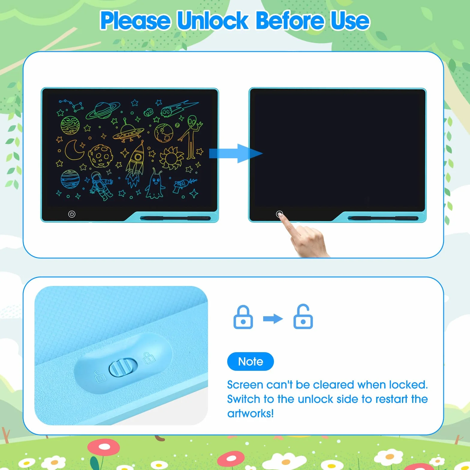 POPEPFUN Tablette Dessin Enfant 16 Pouces Rechargeable, Ardoise Magique Multicolore, Tablette d'écriture LCD pour Enfants 2-10 Ans