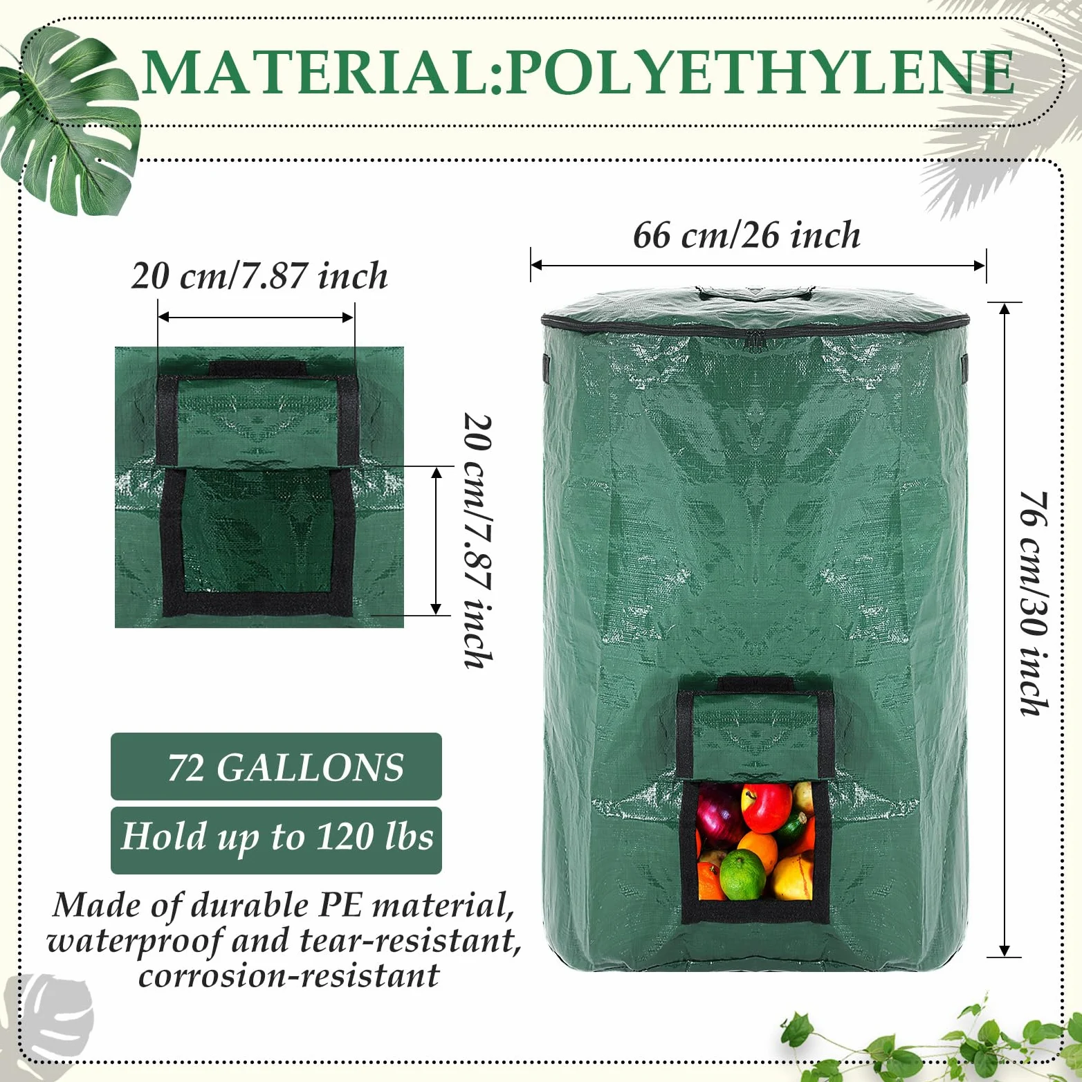 Berlune Lot de 6 sacs à déchets de jardin réutilisables avec couvercle et poignées - Très grands sacs de pelouse pour ramasser les feuilles - Conteneur de déchets de jardin très résistants pour débris