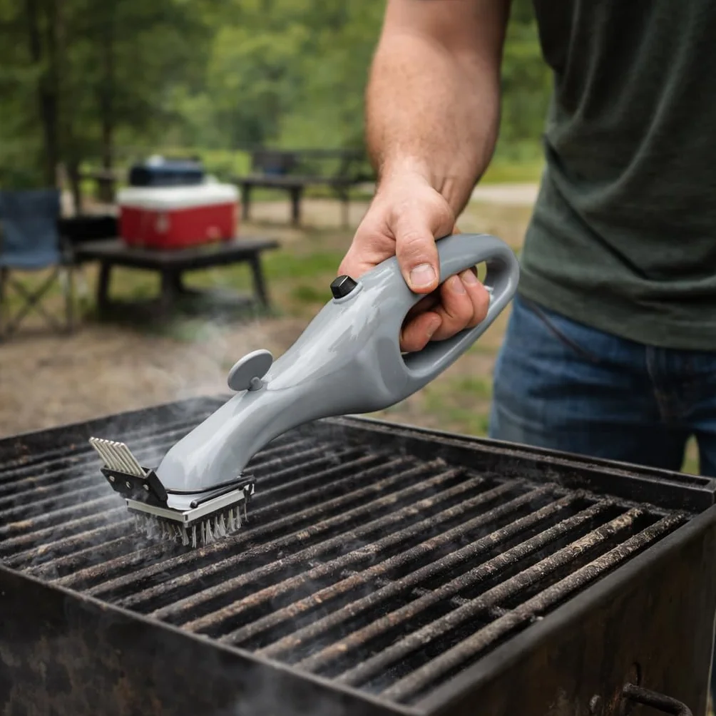 Brosse de Gril à Barbecue à Vapeur, Pinceau électrique et Grattoir, Cadeaux de Grillades pour Hommes