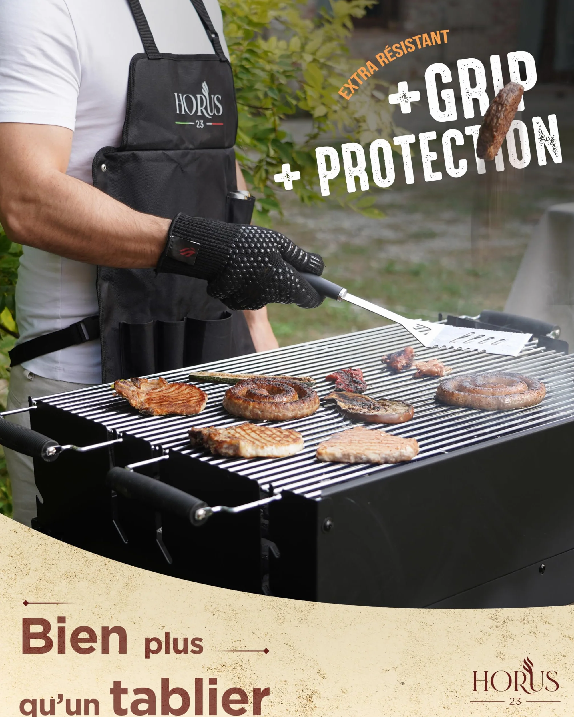 HORUS 23® Kit Barbecue Professionnel Acier INOX avec Tablier Gant Accessoires BBQ