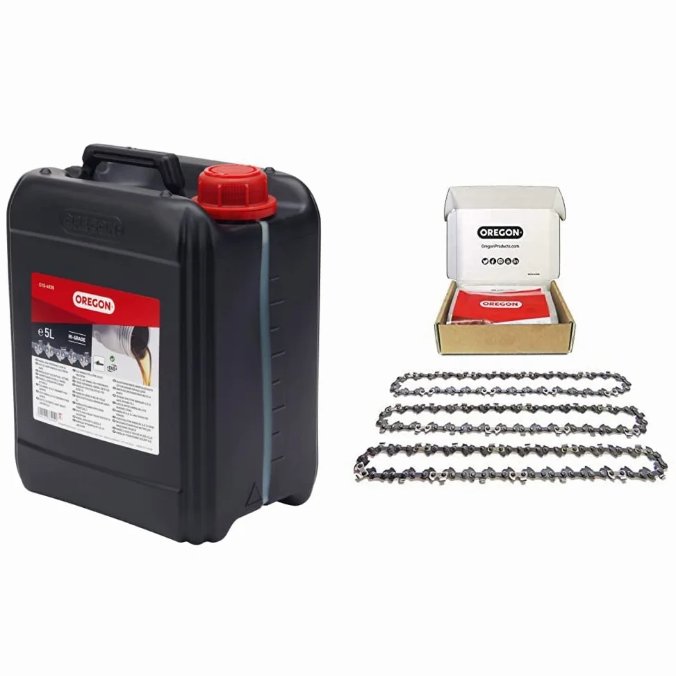 Oregon - Huile pour Chaîne et Guide-Chaîne de Tronçonneuse, 5 L (O10-4936) & Lot de 3 Chaînes de Tronçonneuse pour Guide-Chaîne de 16" (40 cm), 56 Maillons d'Entraînement
