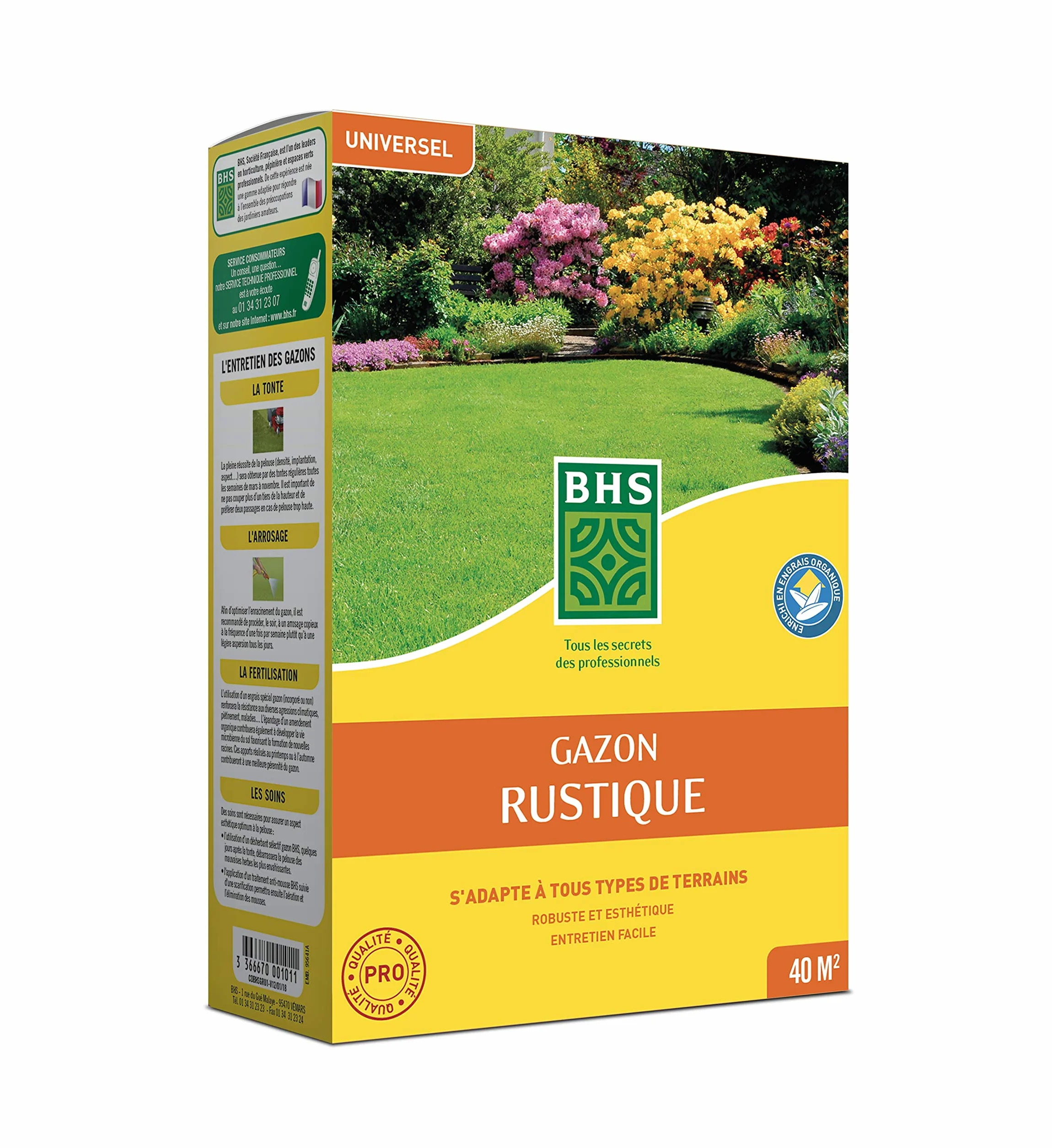 Gazon Rustique BHS GRU1 1kg 40m² Résistant Robuste Tous Terrains Climats