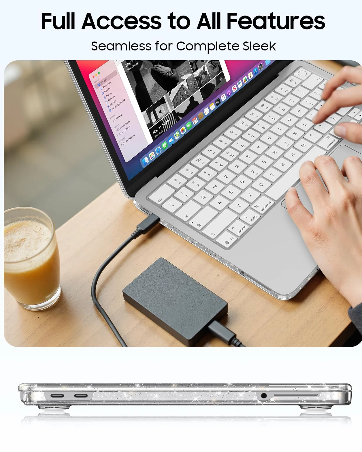 FINTIE Coque MacBook Neo 13 Pouces 2026 A18 Pro A3404 Transparent Paillette