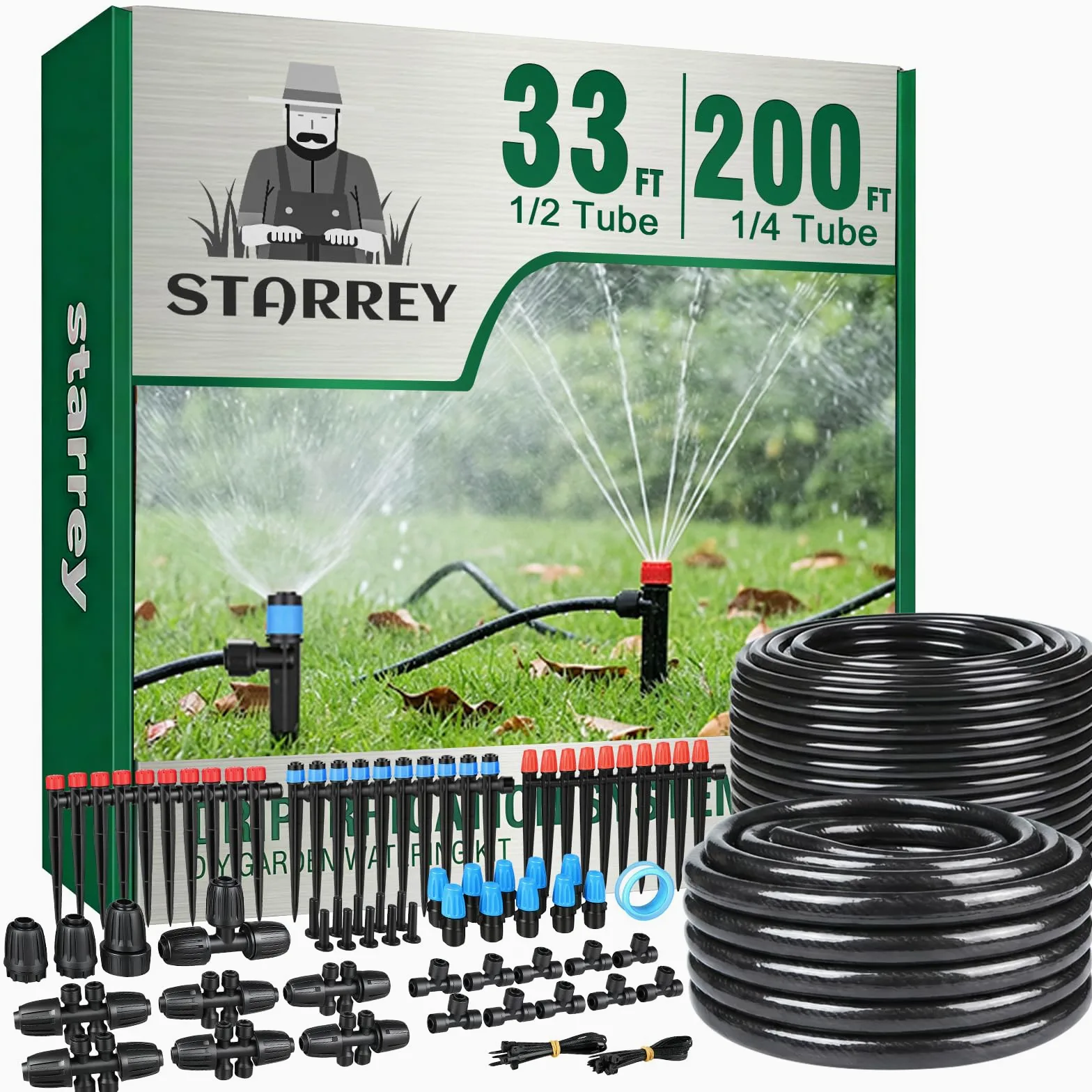 Kit de système d'irrigation goutte à goutte pour jardin (tube principal de 10 m + tube de 6,35 m)