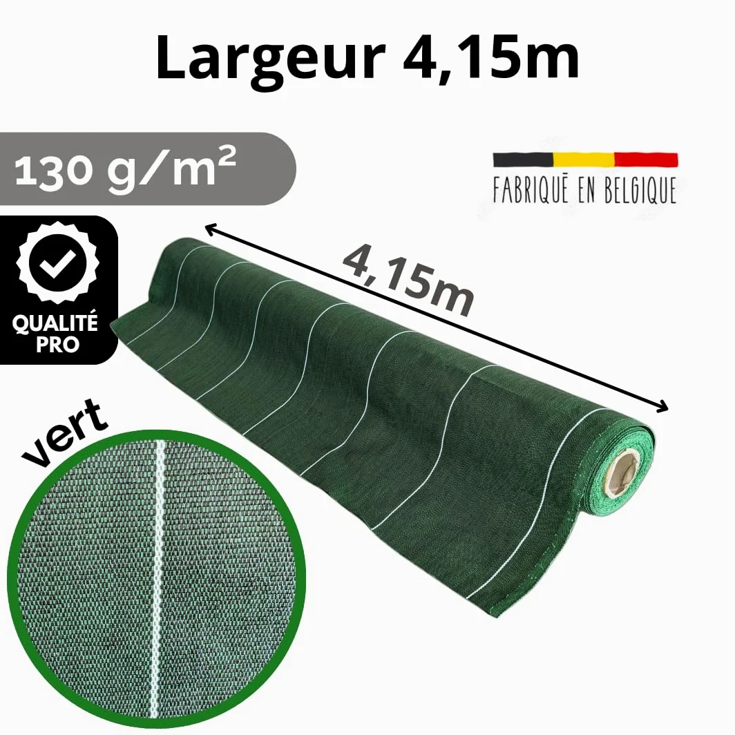 Pack Agrafes et Toile de paillage Grande Largeur 4,15m - Anti Mauvaises Herbes Longueur 15m - Lot Bache Vert 130gr par m2 - Geotextile - Large 4M ZENLYS