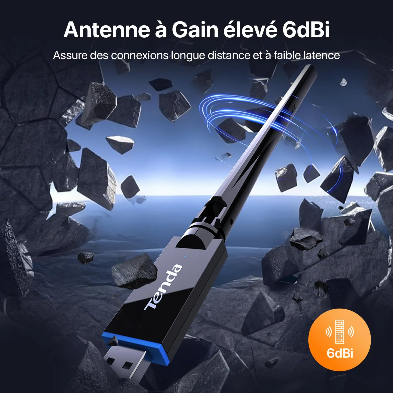 Tenda Clé WiFi AX900Mbps USB Antenne 6dBi Double Bande 5/2.4 GHz U11 Pro