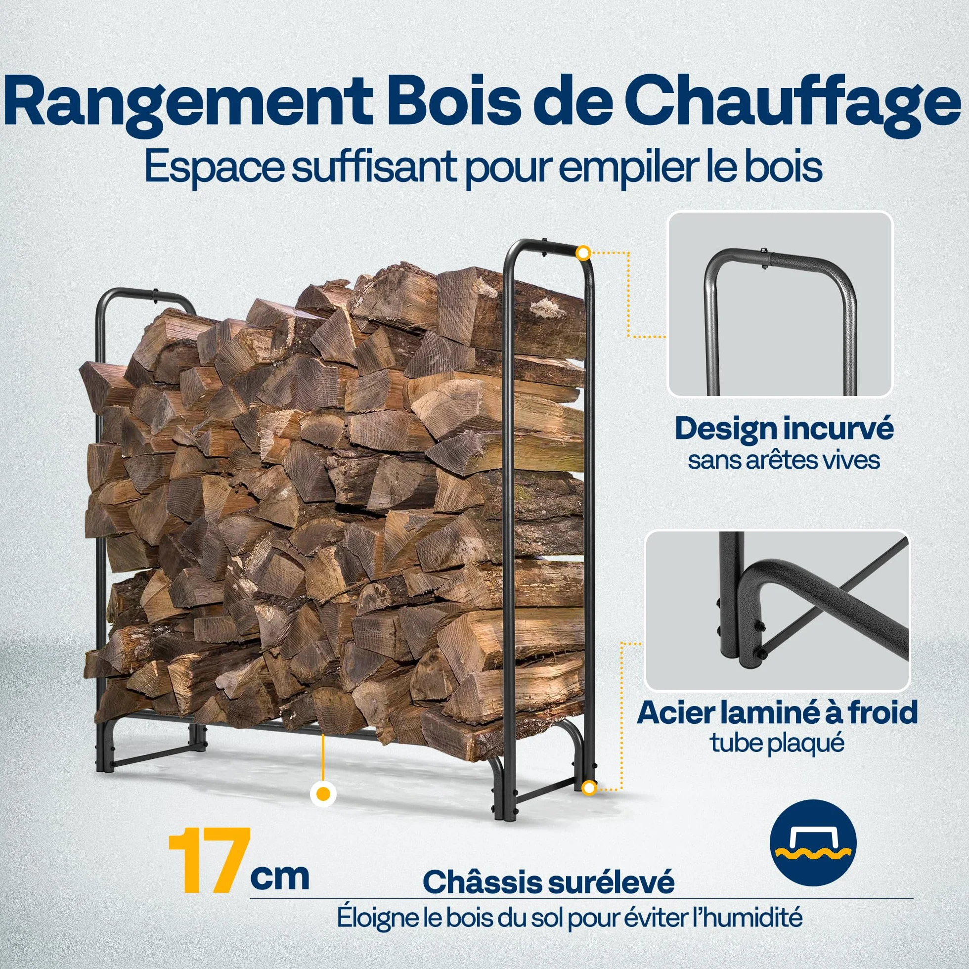 VIVOHOME Étagère pour Bois de Cheminée Housse Anthracite 183×123×35cm Support Bûches Chauffage Robuste Imperméable