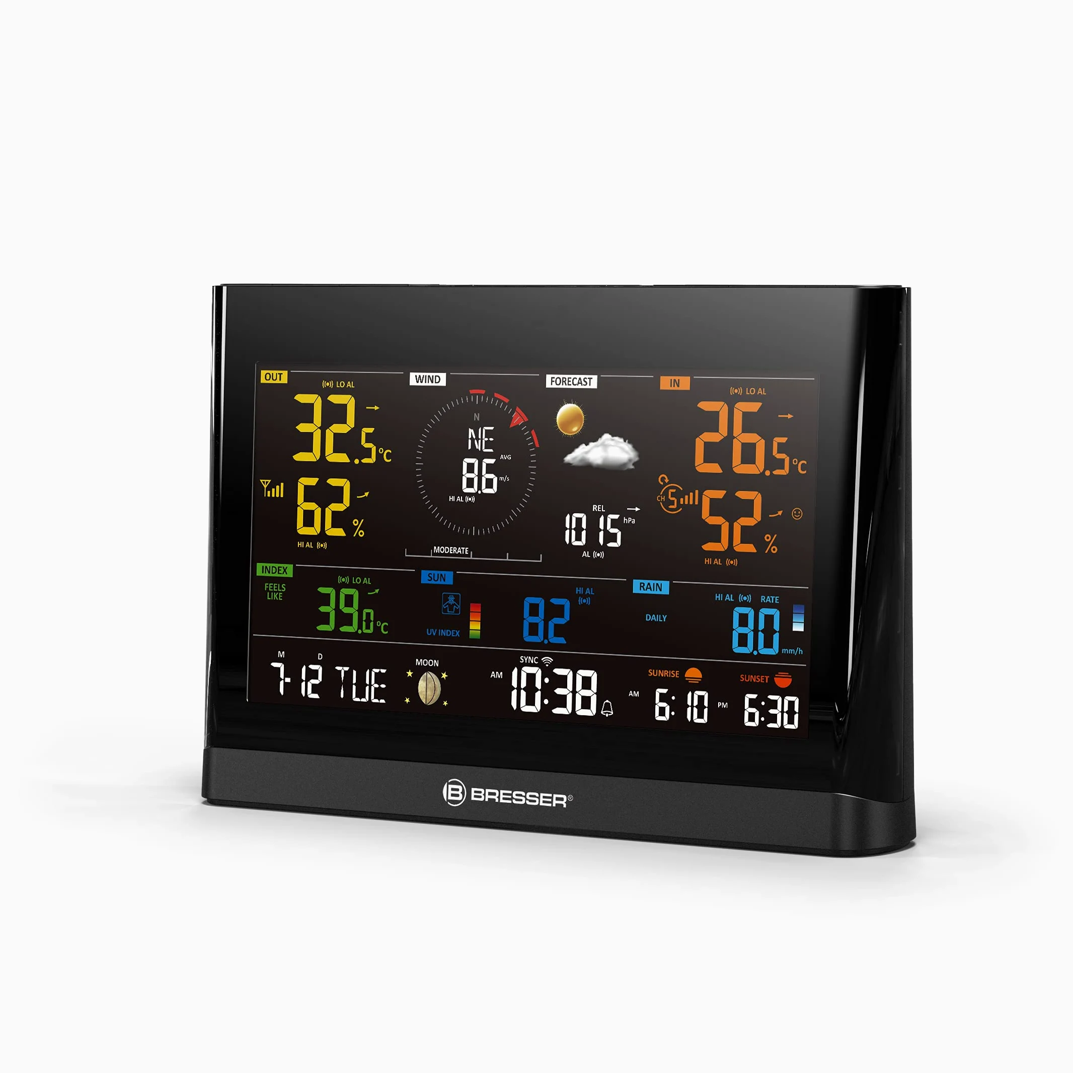 Bresser Station météo Wi-Fi Comfort avec capteur professionnel 7 en 1 et écran couleur moderne Noir | Bresser Comfort Station météo sans fil professionnelle Wifi 7 en 1