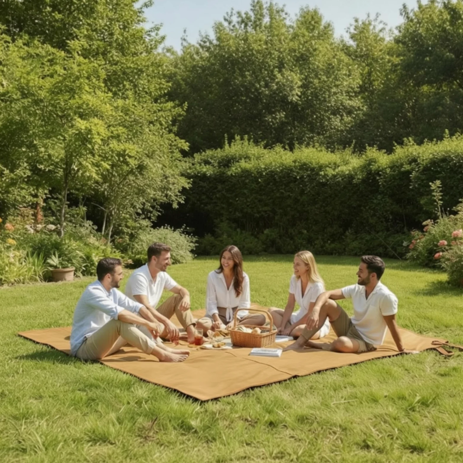 Tapis de Pique-nique Étanche Plaid Couverture Nappe Tapis Tissu Oxford 600D avec PVC Portable avec Poignée Rangement Compact Adapté Jardin Camping Sport en Plein Air, Vert Armée, 210 300CM