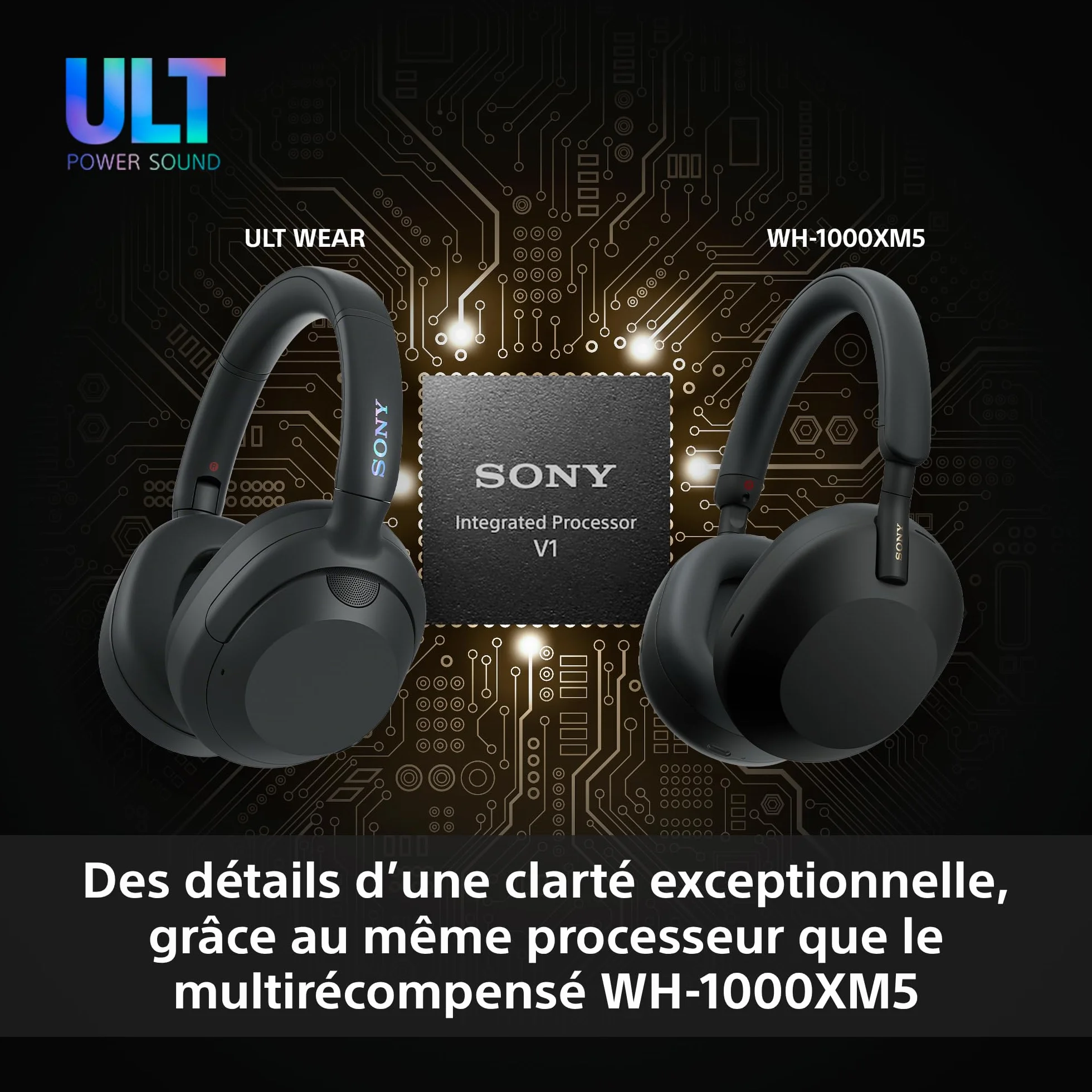Sony ULT Wear Casque sans Fil Bluetooth ULT Power Sound Basses Profondes Réduction de Bruit Autonomie 30 Heures Noir
