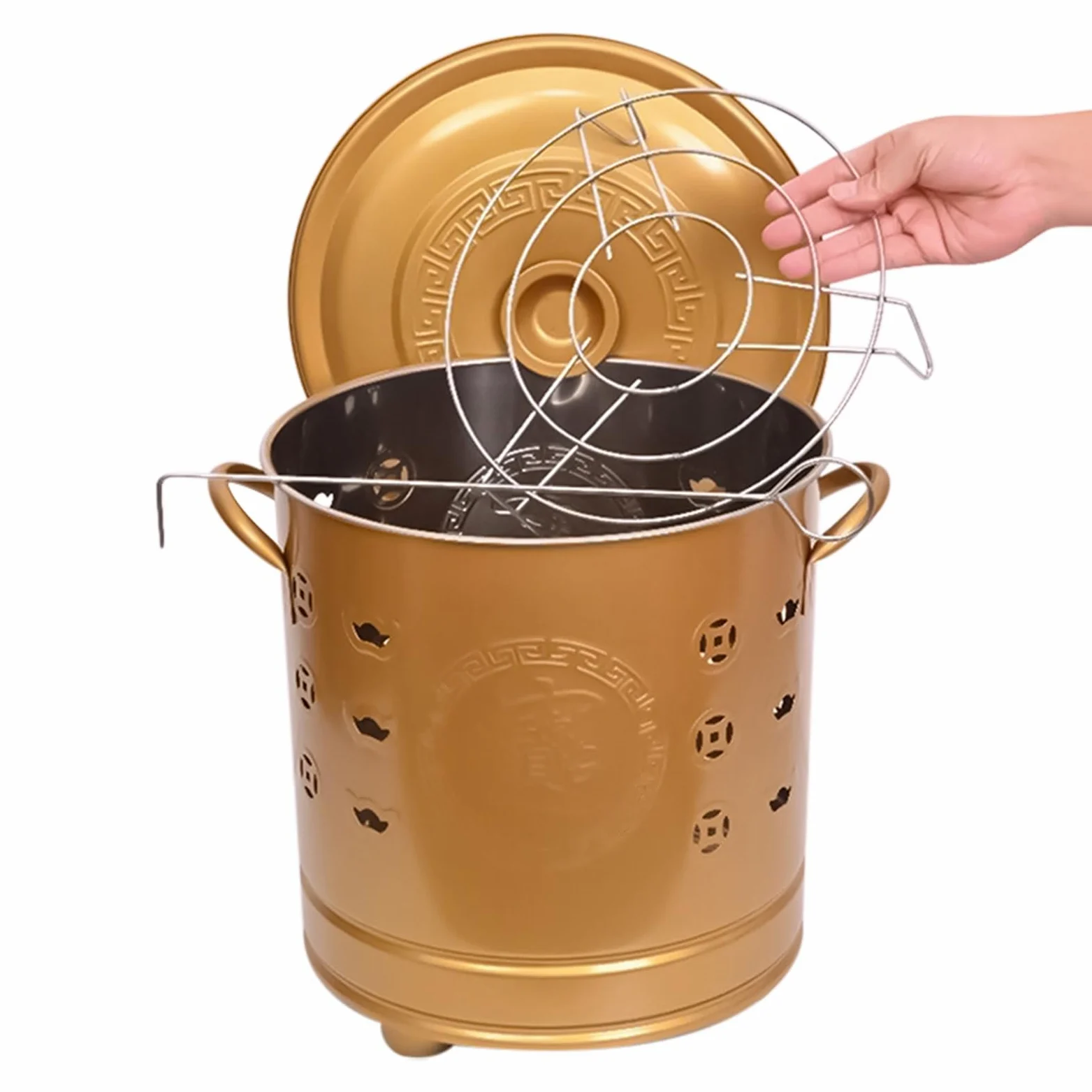 Brasero en métal avec couvercle - Brasero d'extérieur pour poubelle, cour, jardin, terrasse, camping