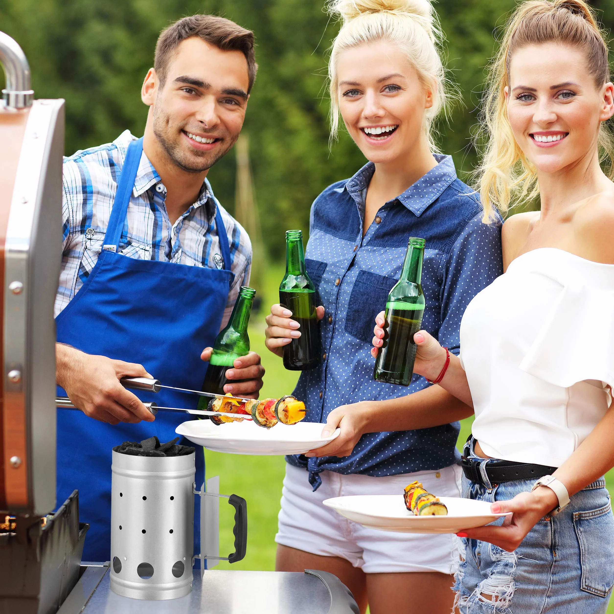Relaxdays Cheminée d’allumage charbon acier allume feu barbecue HxD 27 x 16 cm grill starter argent