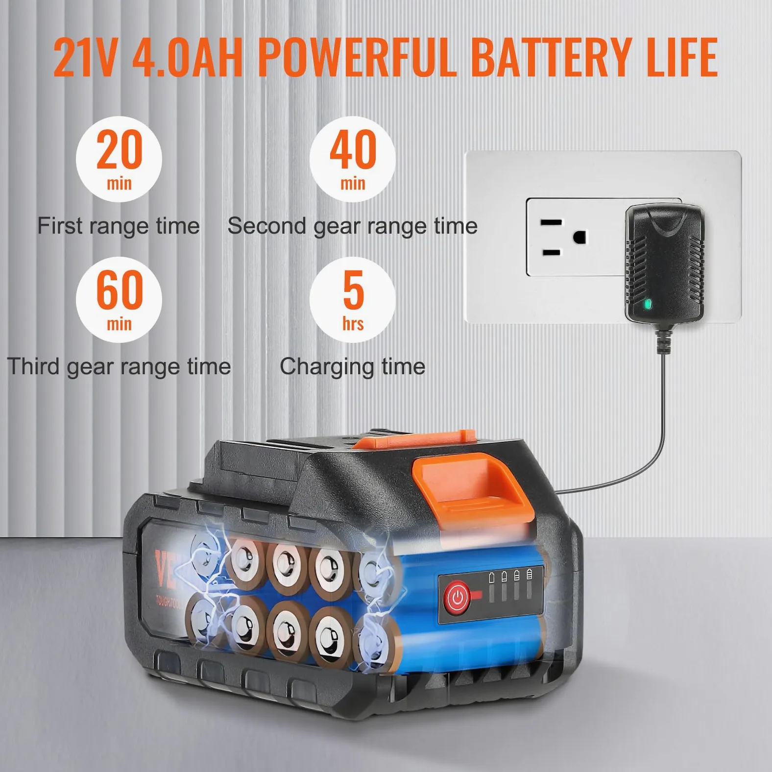 VEVOR Nettoyeur Haute Pression sur Batterie sans Fil 21 V Nettoyeur Haute Puissance Portable 652 PSI 50 Bar Laveuse Électrique 4 L/Min Batterie 4,0 Ah Chargeur pour Nettoyage Terrasse Jardin Voiture