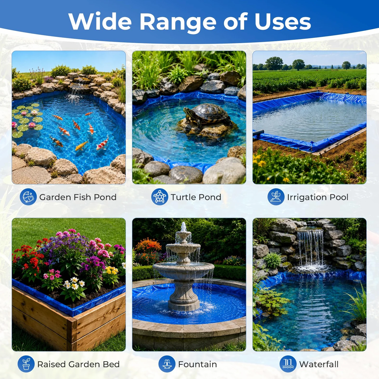 3x4m Bache Bassin, HDPE Bâche Bassin Extérieur 0.3mm Epaisseur | Liner Bassin pour Bassins à Poissons, Bassins à Tortues, Fontaines, Bassins D'irrigation, Parterres de Fleurs Surélevés
