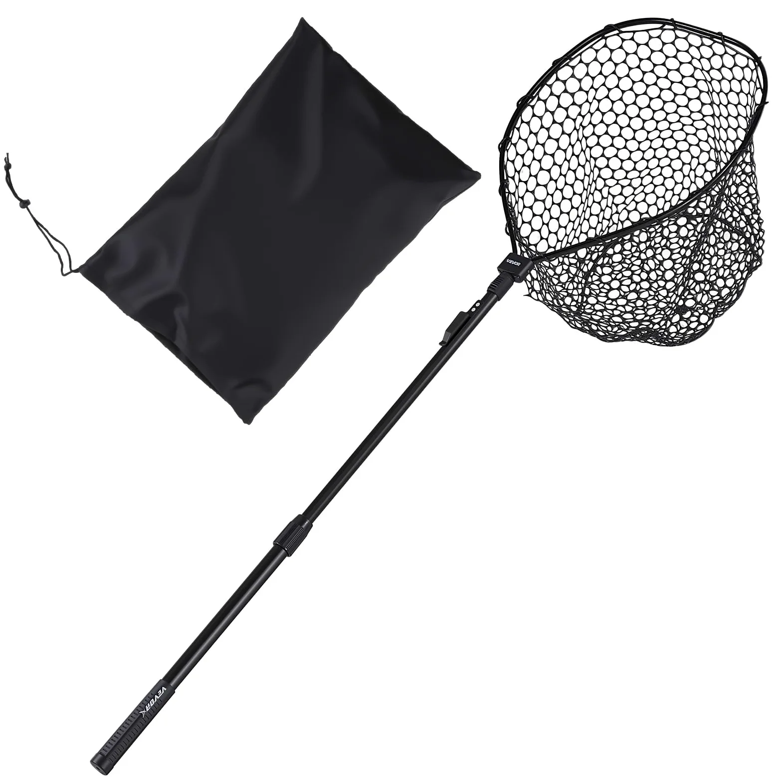 VEVOR Épuisette de Pêche Pliable, Filet de Pêche avec Manche Télescopique, pour Poisson Étang Bassin Kayak Bateau, Salabre Léger et Portable, Tige en Aluminium 6063 et Filet en Silicone Souple