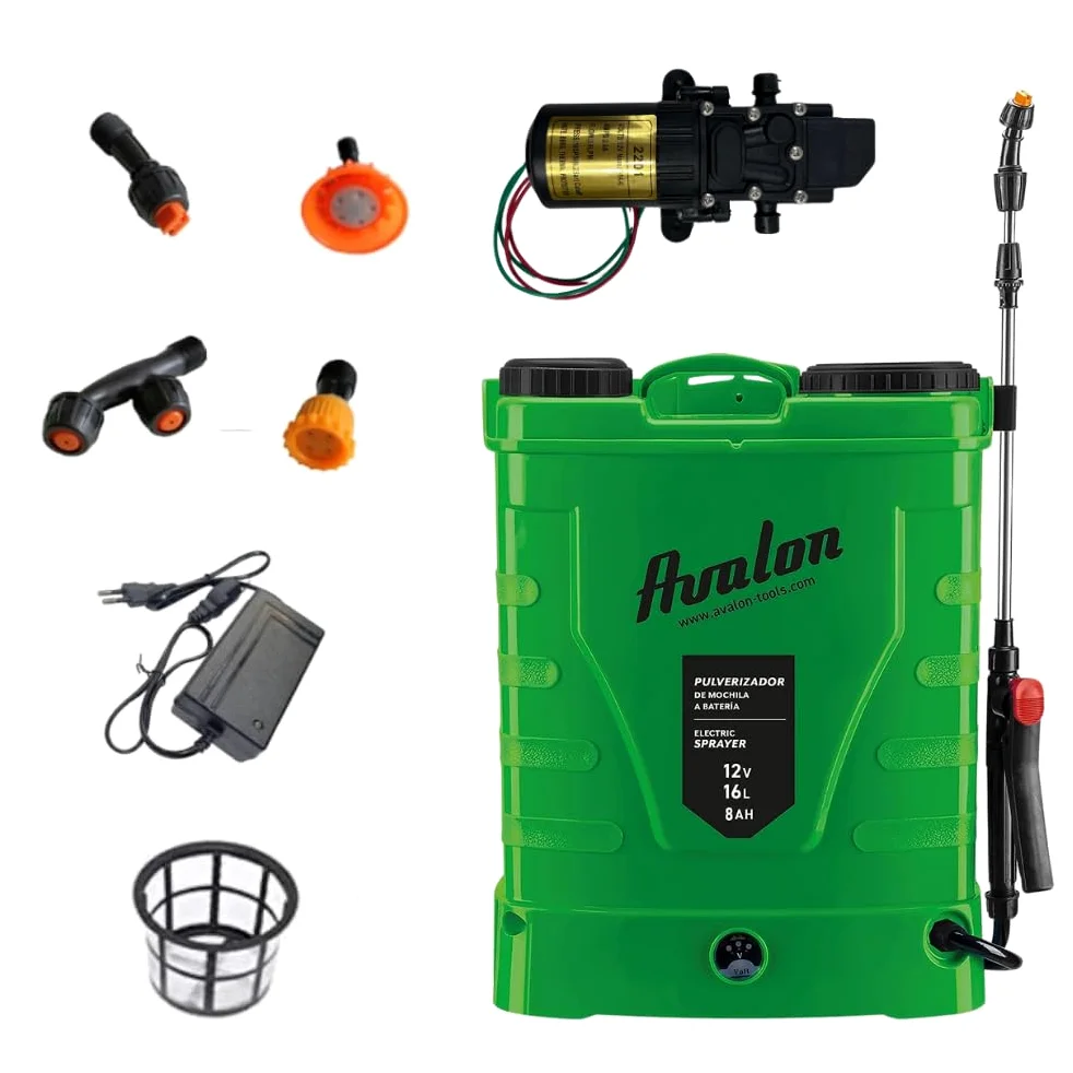 Avalon - Pulvérisateur à dos à pression à 1 lance avec batterie rechargeable et pompe de rechange, réservoir 16 l, lances inox vert