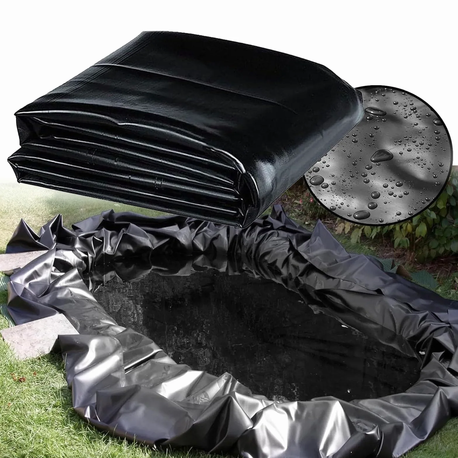 Membrane de bassin de jardin flexible noire - Doublure préformée en polyéthylène haute densité - Sous-couche robuste pour jardin aquatique extérieur