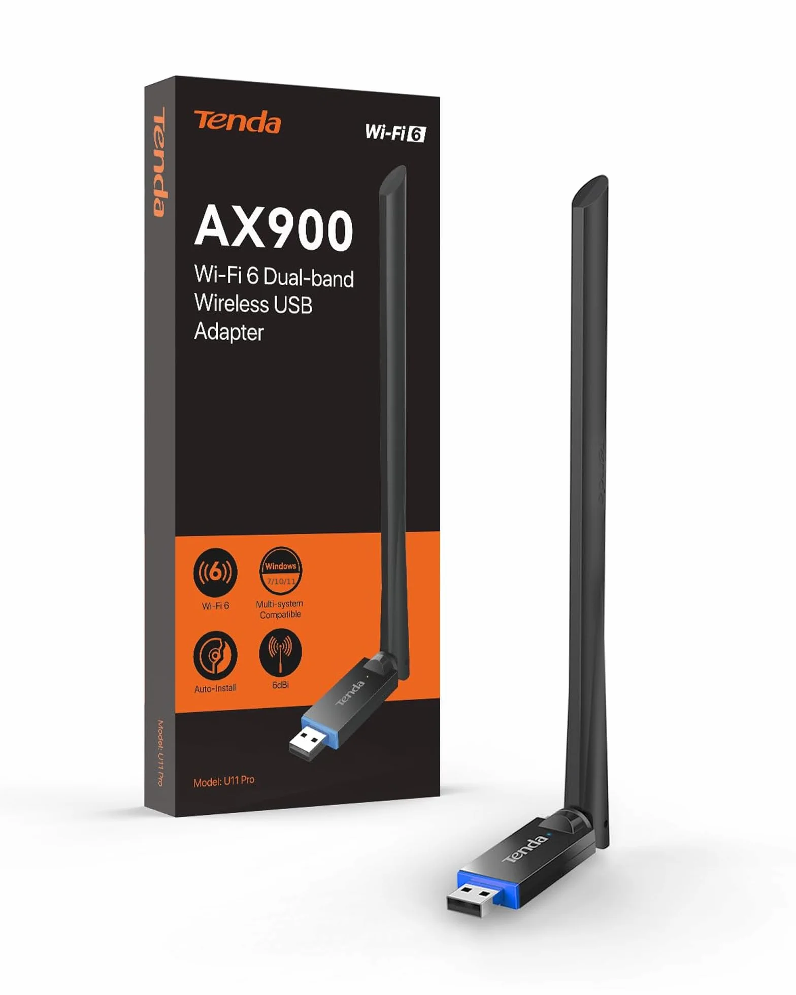 Tenda Clé WiFi AX900Mbps USB Antenne 6dBi Double Bande 5/2.4 GHz U11 Pro