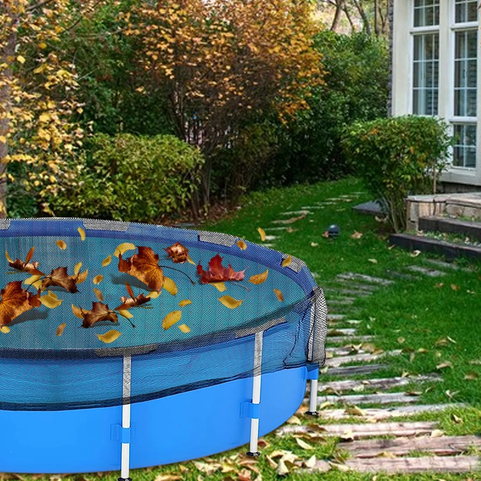 Bâche de piscine ronde 6x6 m, filet pour piscines Ø550 cm, filet à mailles fines (12x12 mm) avec 12 pinces en métal
