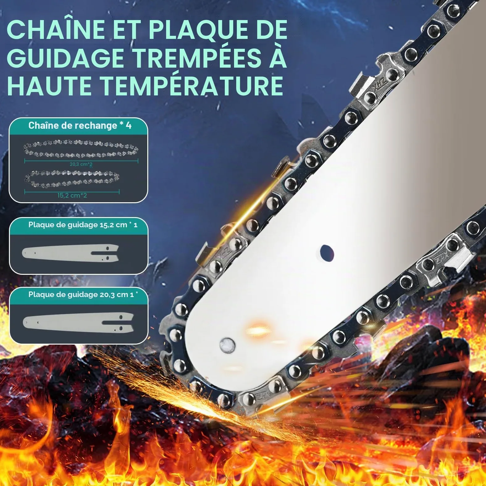 Mini Tronçonneuse à Batterie 8 et 6 Pouces, 6000mAh Tronçonneuse à Batterie, électrique portative sans fil à une main équipée, pour couper le bois, l'élagage des ja | 2 piles, 4 chaînes, lunettes et tournevis inclus, gants anti-coupure inclus, pour coupe