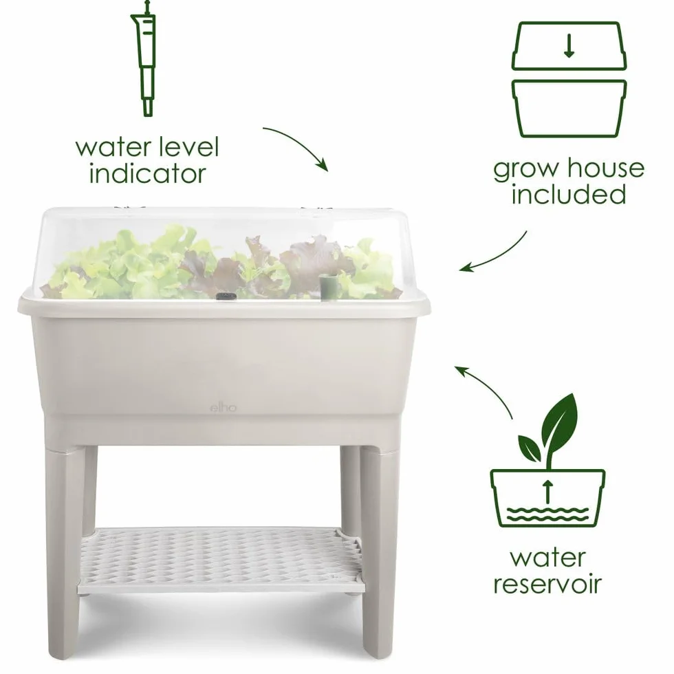 Elho Noa Potager sur Pied 80 Planteur Plastique Recyclé Ø 78.5 x H 34.2 cm Living Noir
