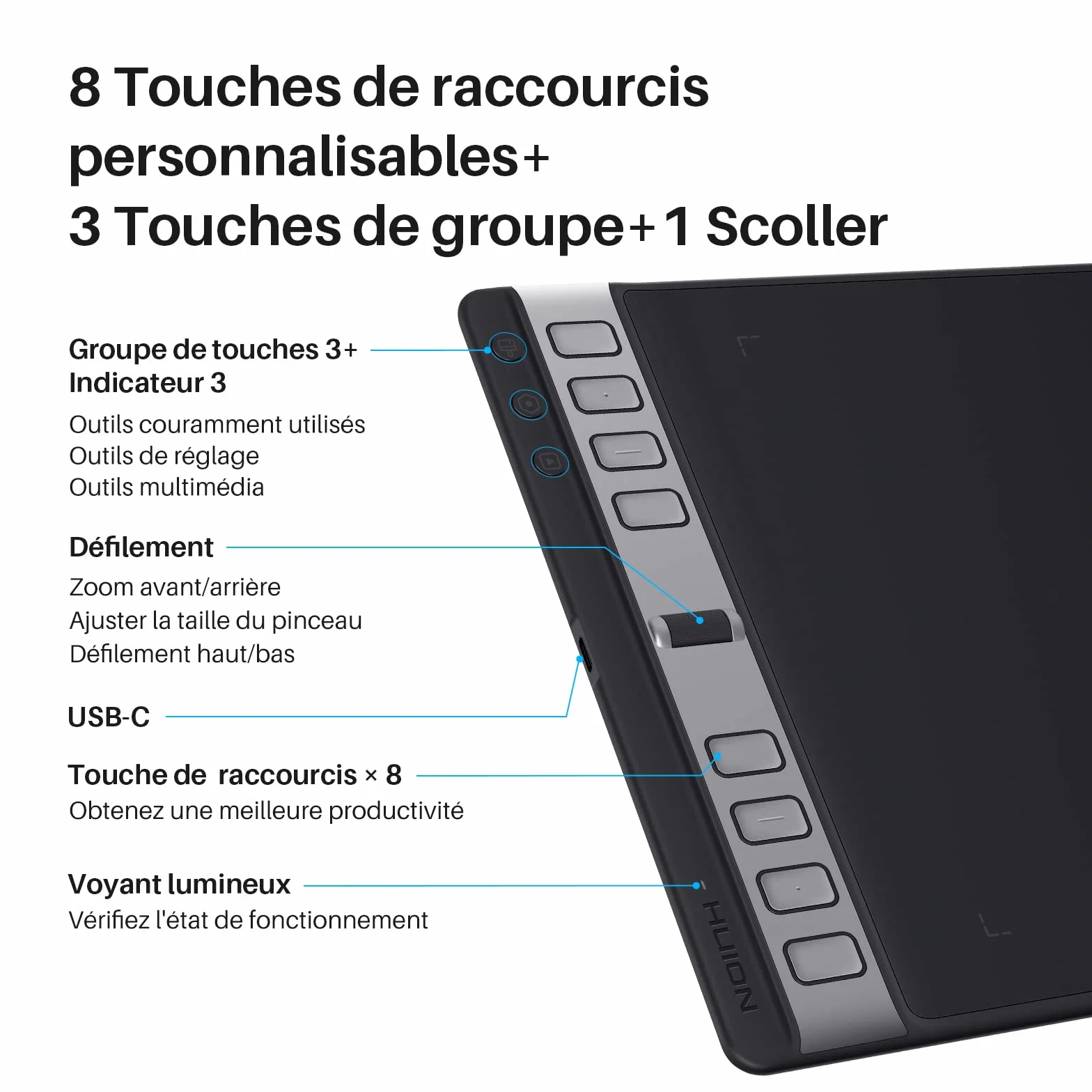 Huion Inspiroy 2 L Tablette Dessin Graphique 10,5 x 6,56 Pouces avec Stylet PW110 Sans Pile pour Mac Windows ChromeOs HarmonyOs Android