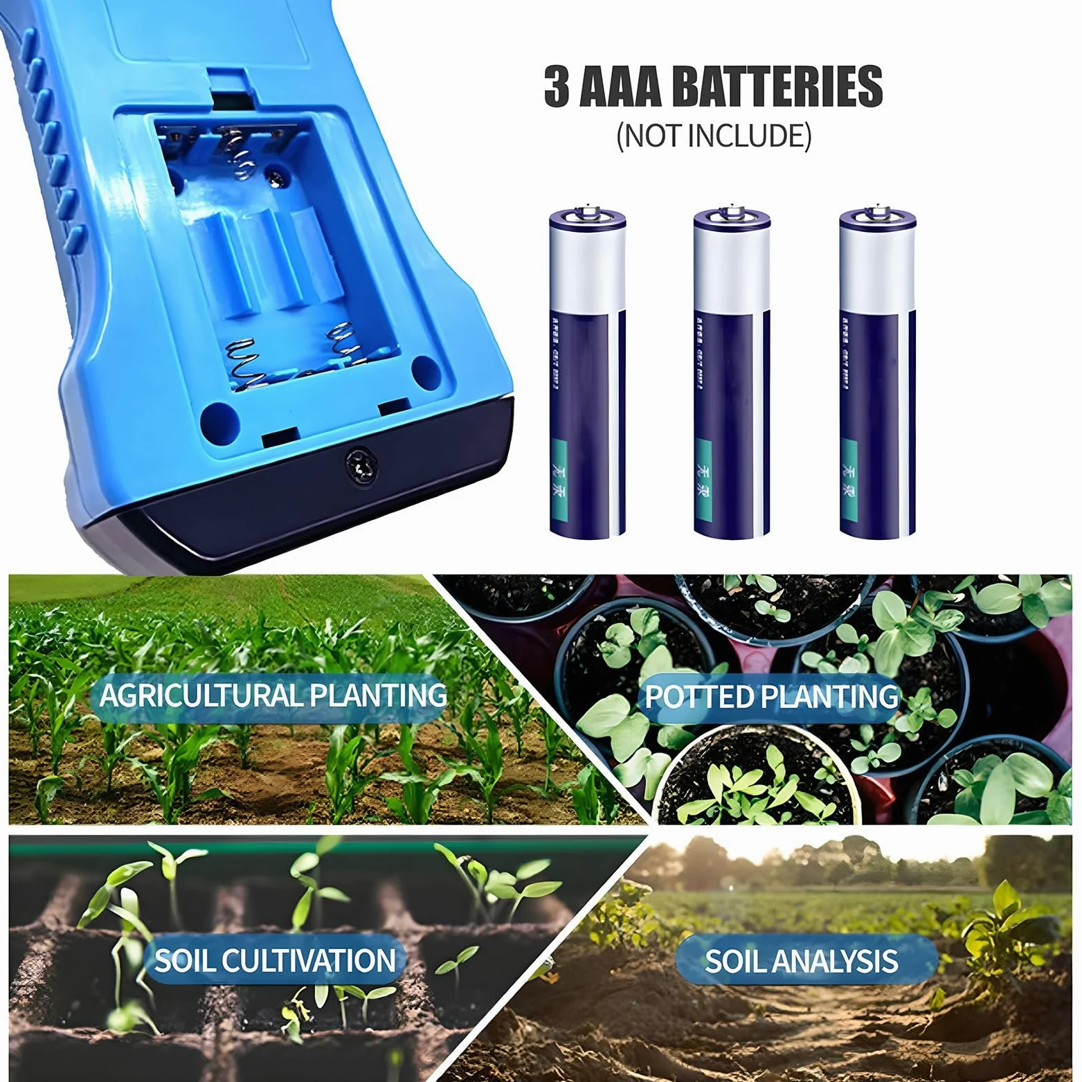 Testeur de sol, testeur de pH numérique avec écran LCD rétroéclairé, testeur NPK, capteur d'humidité et de température – Kit de test de sol de jardin pour pelouse, ferme, plantes d'intérieur/extérieur