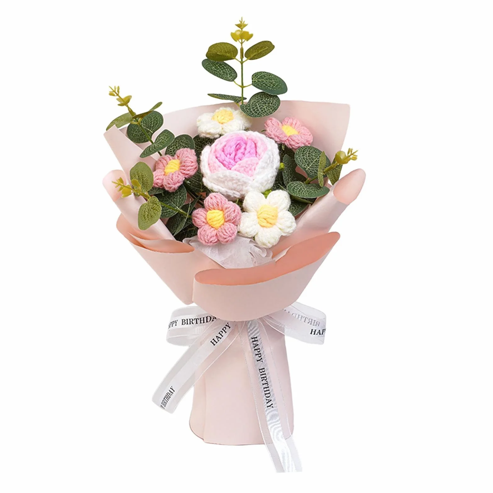 Qianly Rose au Crochet, Fleur Tricotée, Cadeau Saint-Valentin Anniversaire