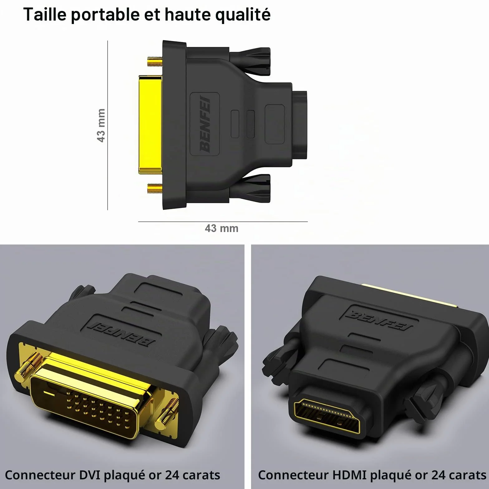 BENFEI Adaptateur DVI vers HDMI bidirectionnel DVI-D mâle vers femelle plaqué Or 2 Pack