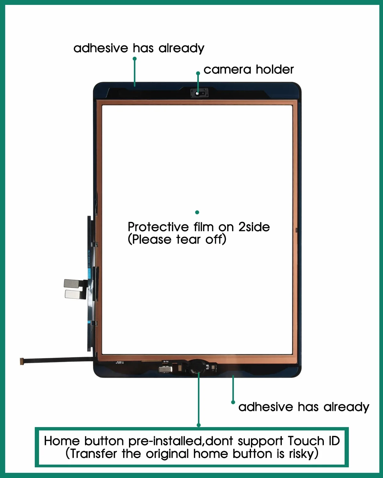 Écran tactile iPad 9ème génération A2602 remplacement 10.2 2021 noir