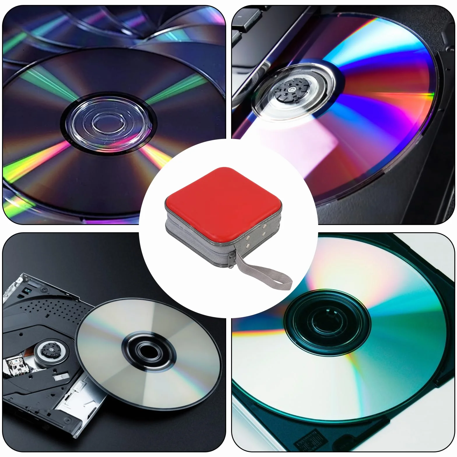 Étui de rangement en plastique pour 48 CD/DVD, rouge