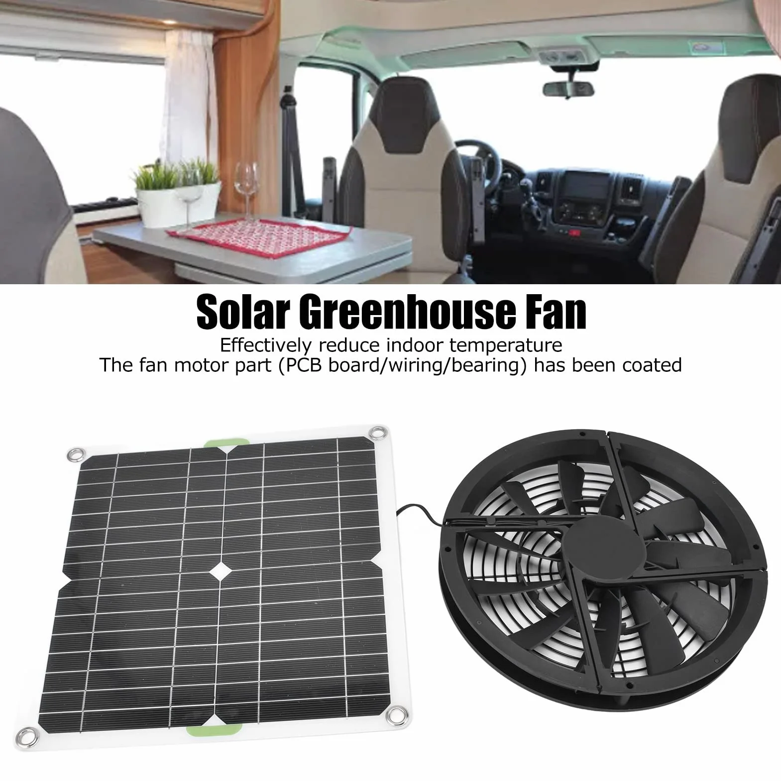 Luqeeg Kit de ventilateur à panneau solaire 100W 12V 25,4cm résistant aux intempéries pour grenier serres
