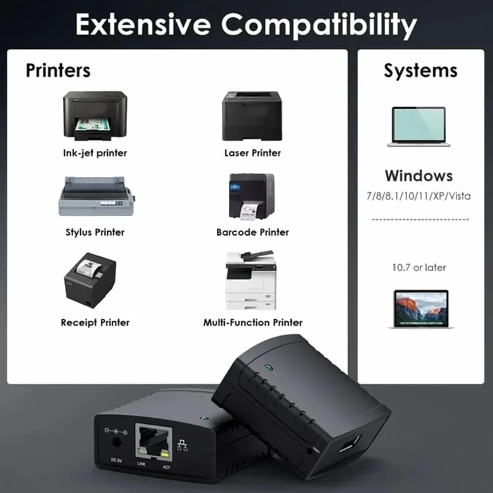 Serveur d'impression USB 2.0 LRP 100 Mbps LAN Ethernet HUB Adaptateur Secteur Prise UE