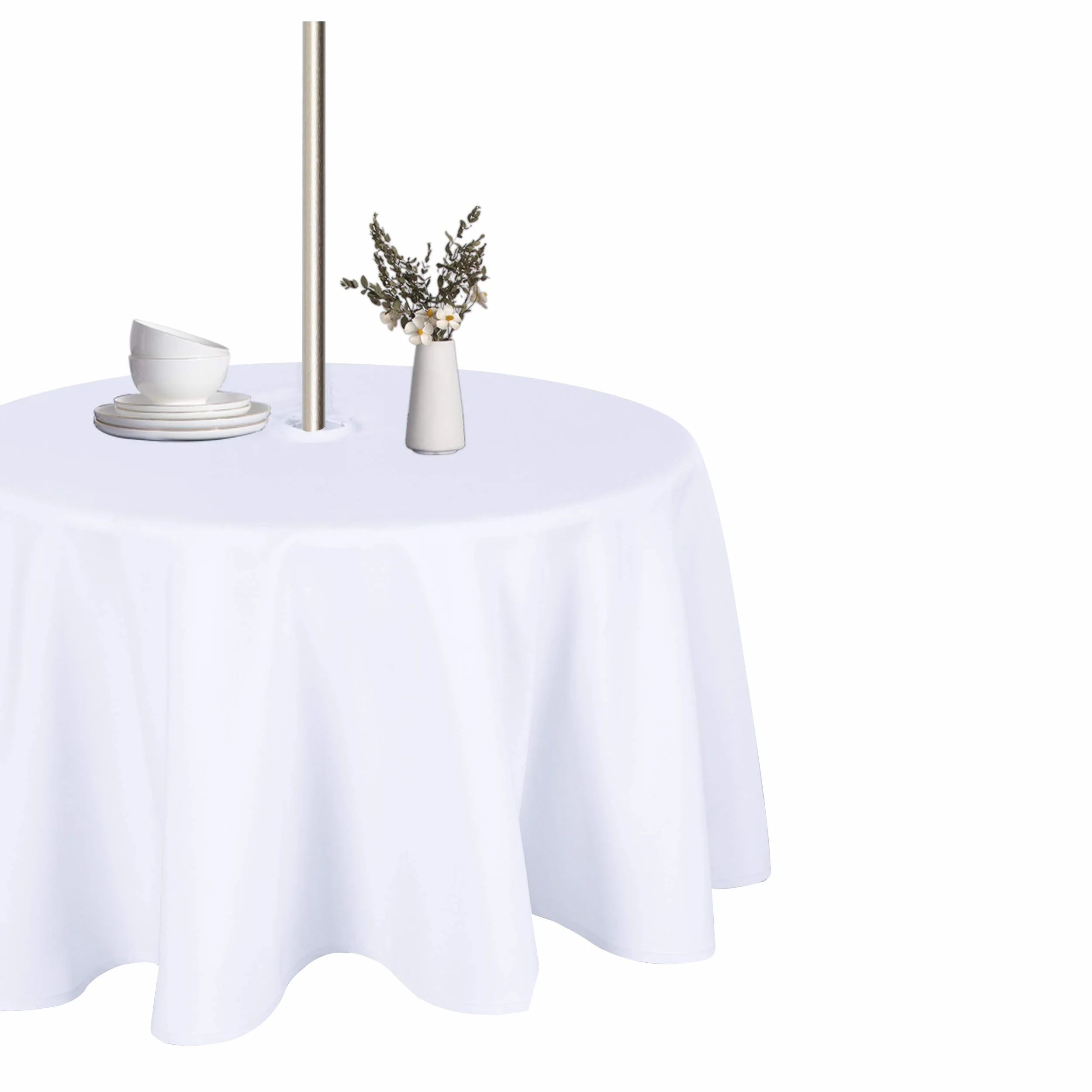 LUSHVIDA Nappe d'extérieur Ronde 178 cm Blanc avec Trou de Parasol et Fermeture à glissière