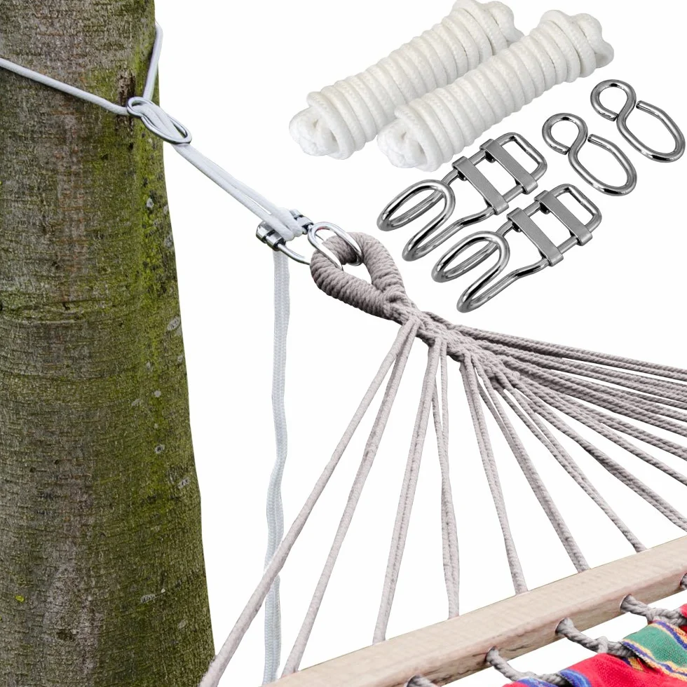 AMANKA Kit Hamac Arbres 6 m 160 kg Installation Extérieur Cordes Anneaux Crochets