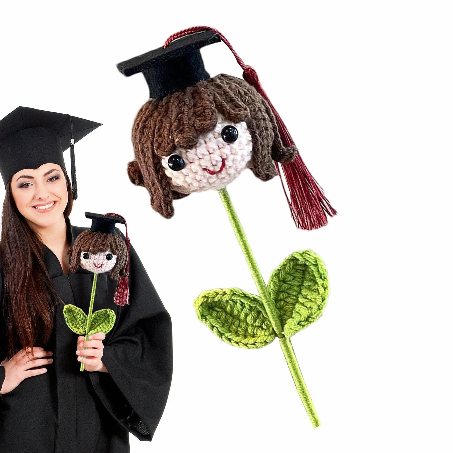 Bouquet de Fleurs au Point de Graduation - Chapeau de Remise de Diplôme au Crochet avec Fleurs en Laine