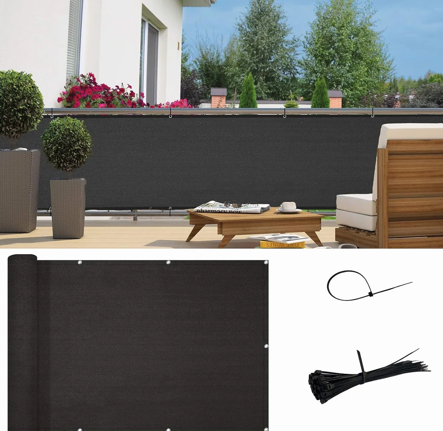 Sunny Guard Brise-vue en maille robuste 0,9 x 3,6 m protection à 90 % noir