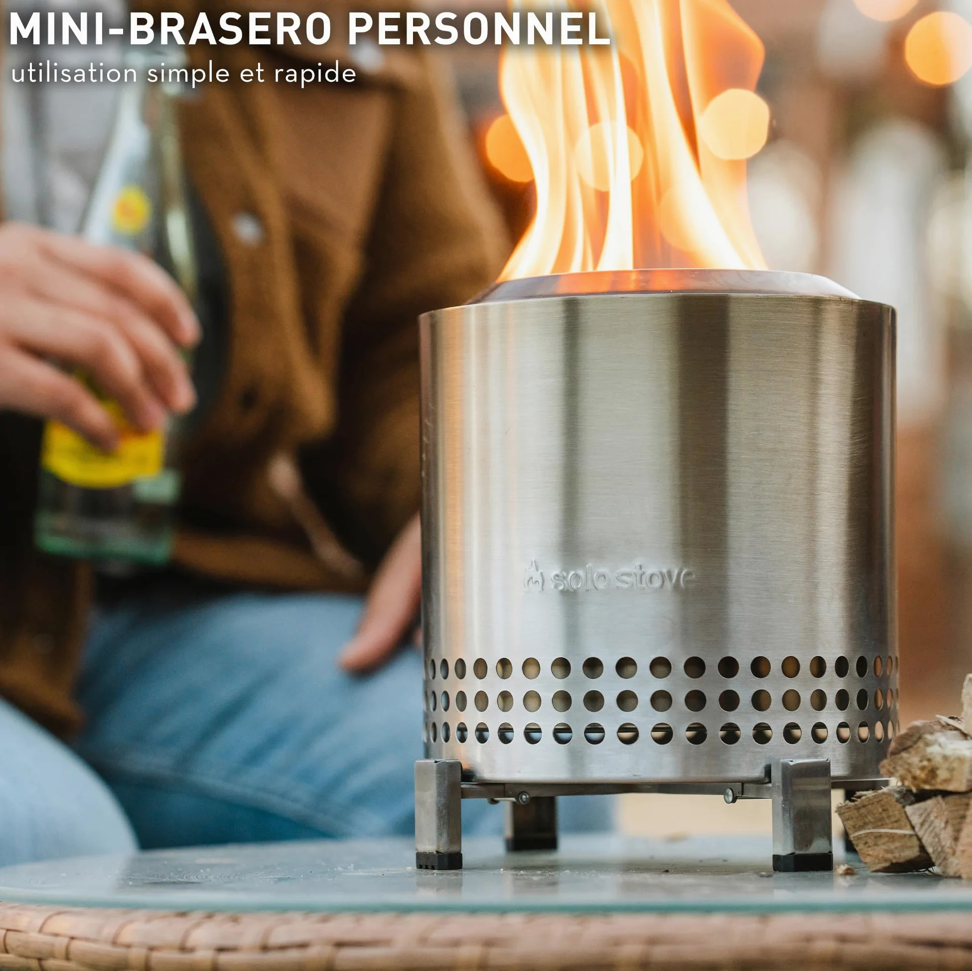 Solo Stove Brasero de Table Mesa XL | Mini cheminée d'extérieur à Faible dégagement de fumée, par des granulés ou du Bois, Acier Inoxydable, avec Support, Sac de Transport, 21,8 x 17,8 cm, 1 kg