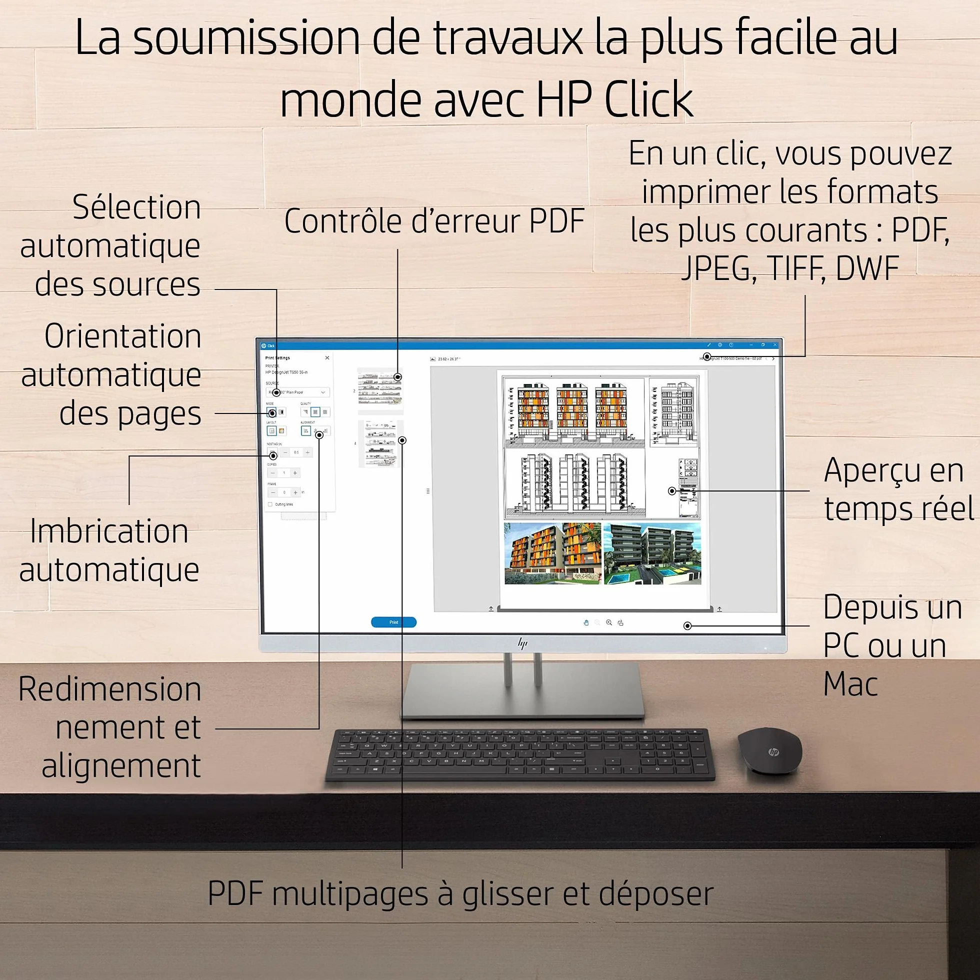 HP DesignJet T630 36 Pouces A0 Imprimante Grand Format, Wi-Fi, Ethernet, USB 2.0, Noir