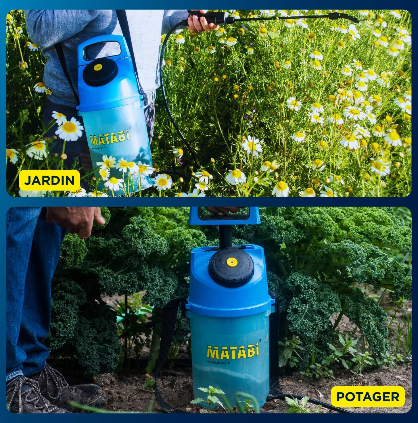 Matabi Evolution 7 - Pulvérisateur de Jardin 5L - Lance Fibre de Verre | Pulvérisateur manuel à pression préalable, tuyau 1,3 m, bouchon doseur intégré, pour potager et jardin