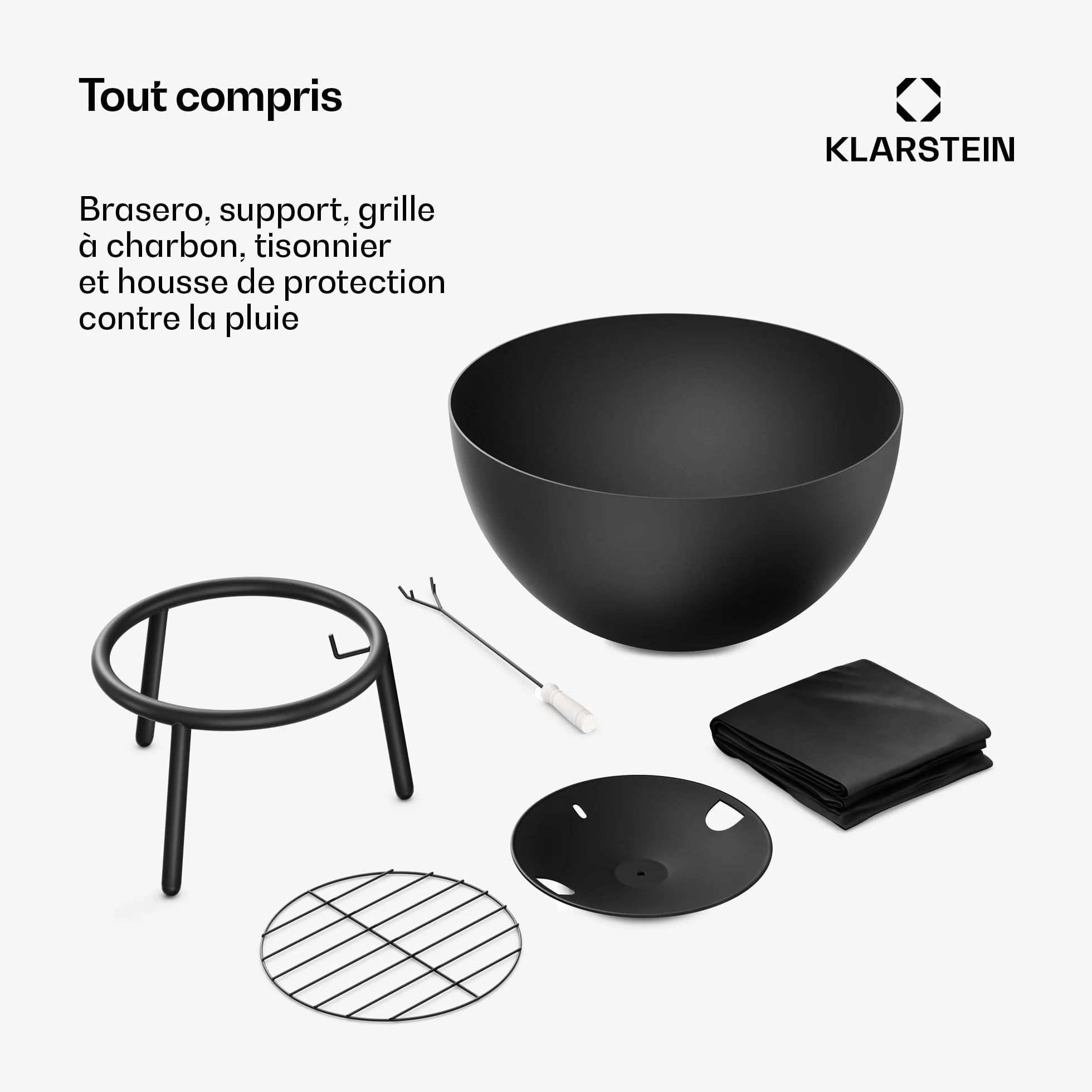 Blumfeldt Fireball 66 cm Brasero Acier 2-en-1 inclinable 3 mm épaisseur Base Stable Grille Cendres tisonnier Housse Protection Pluie