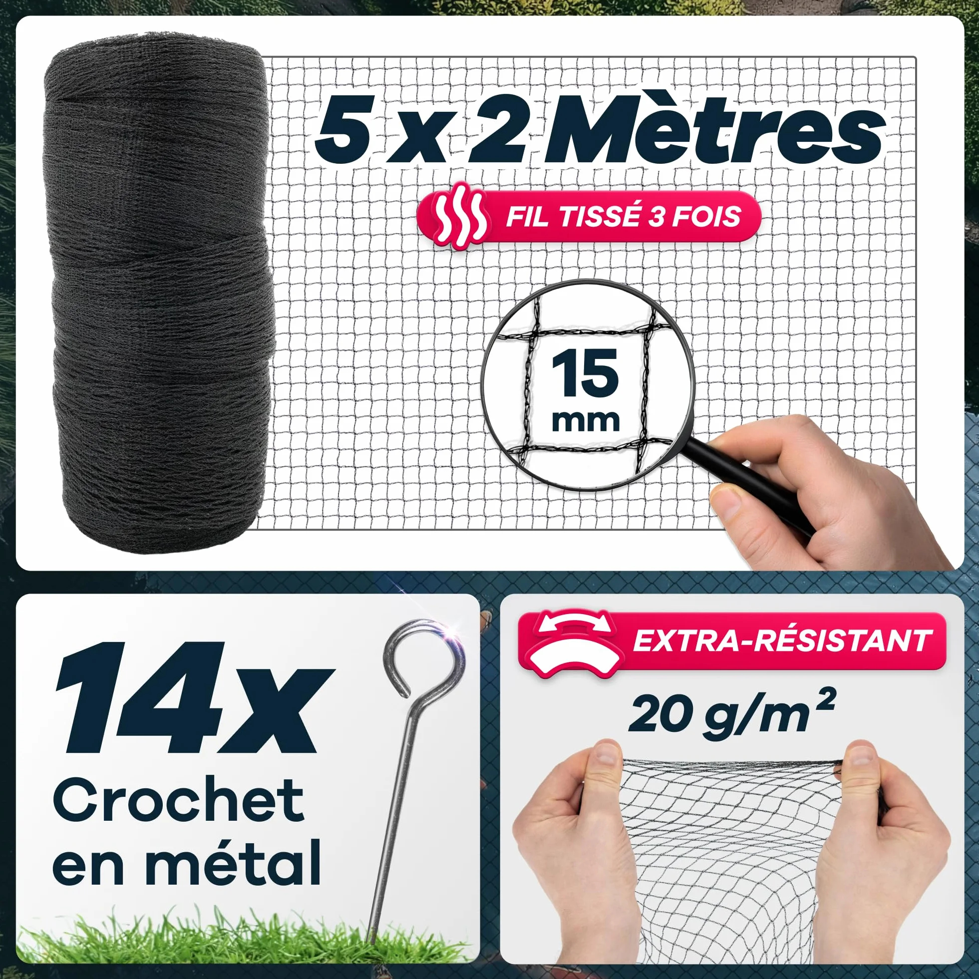 GEROBUG Filet de bassin mailles fines 5 x 2 m résistant aux intempéries UV protection hérons oiseaux filet