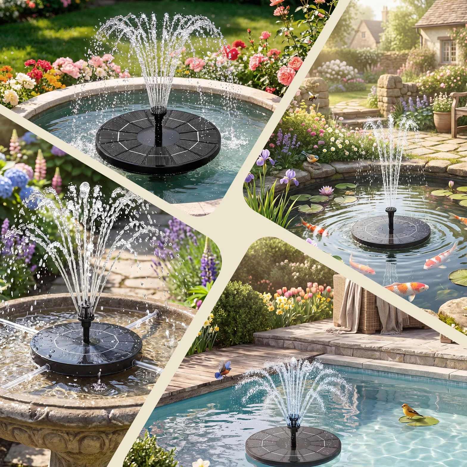 Fontaine Solaire Extérieur 3.5W Flottante Pompe Bassin avec Batterie 6 Buses Jardin