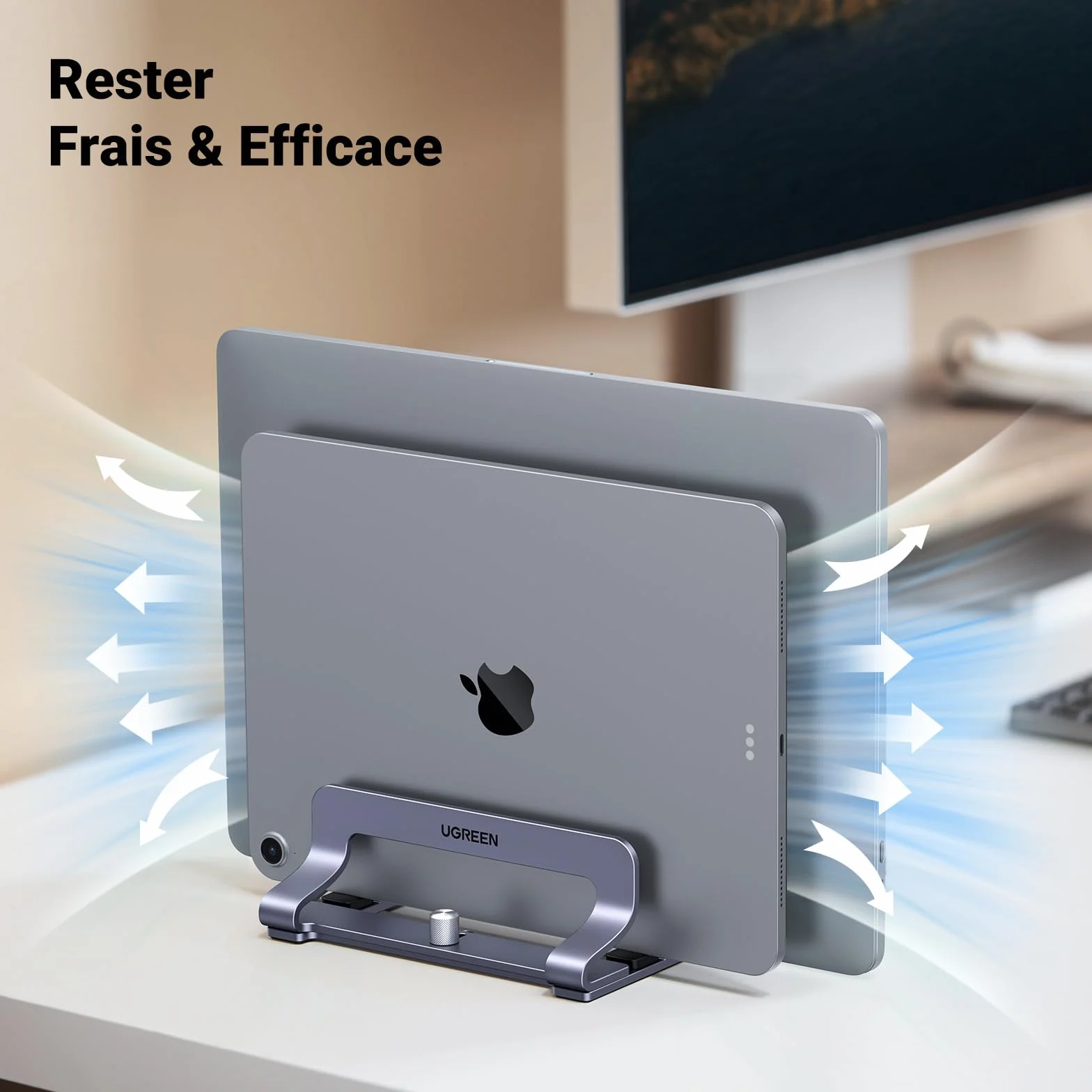 UGREEN 3 en 1 Support Ordinateur Portable Vertical Laptop Stand Triple Fente Porte Bureau Réglable Compatible MacBook Pro Air