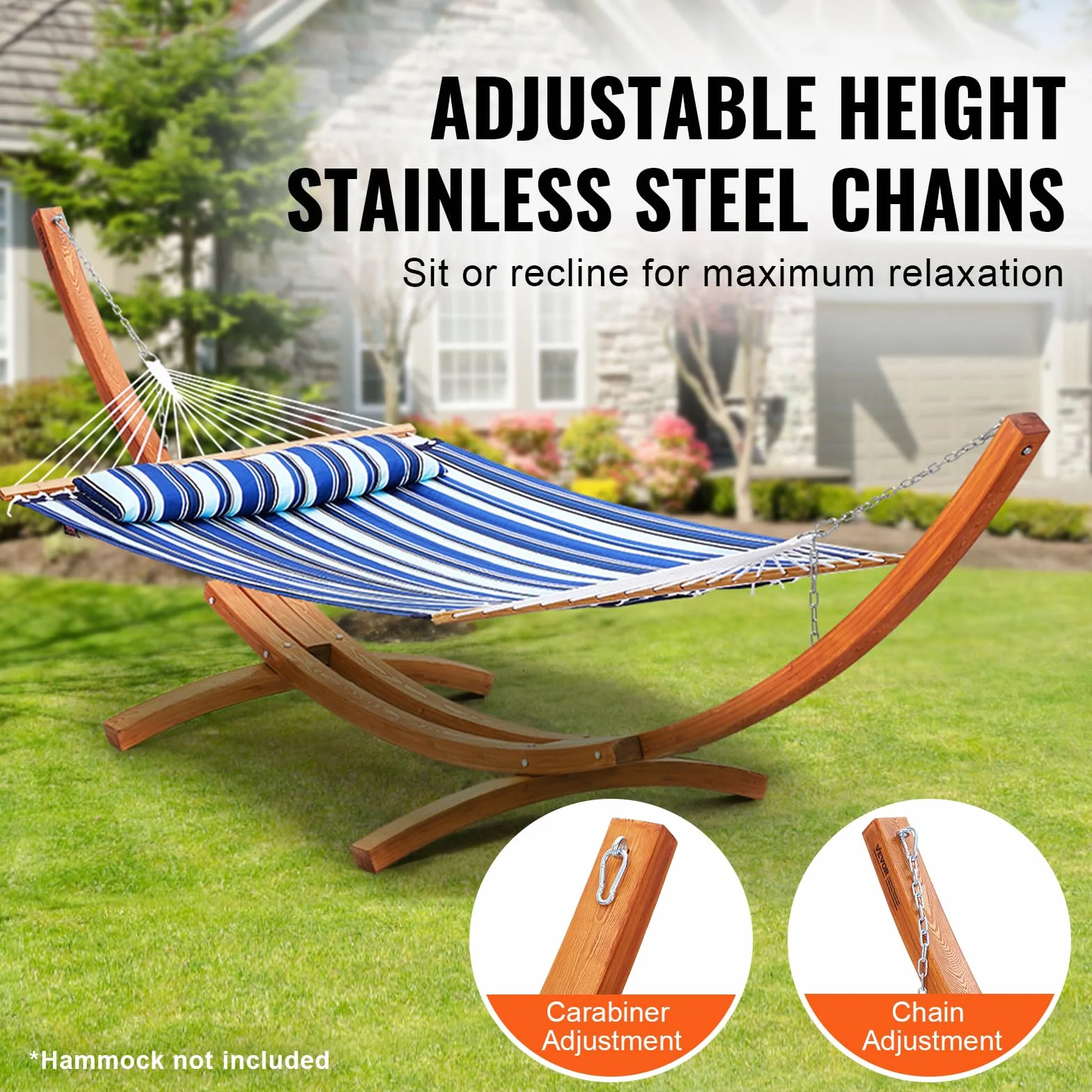 VEVOR Support de Hamac en Bois, Charge 215 kg, Cadre Universel pour Hamacs 2,8-3,9 m, Réglable