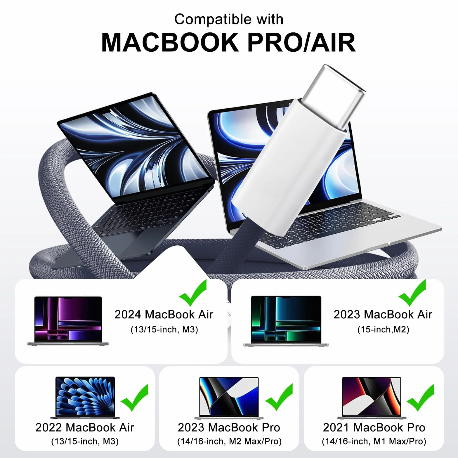 Câble USB C vers MagSafe 3 Charge Rapide 140 W avec LED Compatible MacBook Pro M1 2021/M2 2023 M3/M3 Pro/M3 Max 2025 Bleu
