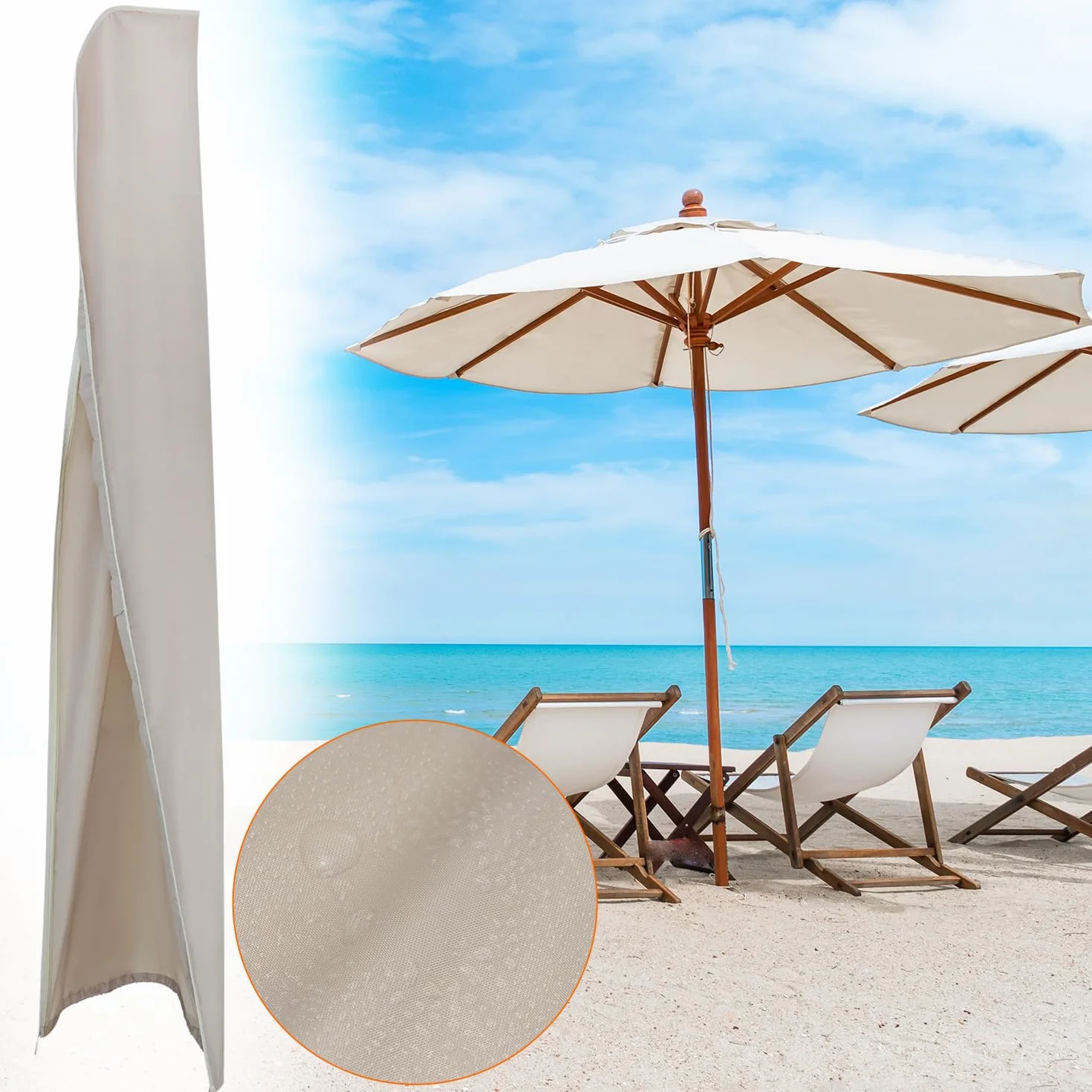 Housse Imperméable pour Parasol 300 cm, avec Tige de Montage, Fermeture Éclair Invisible - 175×30,5/36,5 cm, Résistante aux UV