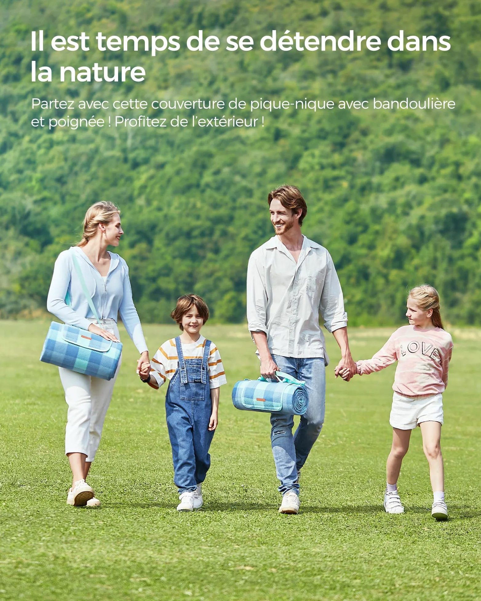 SONGMICS Couverture de Pique-Nique, Hydrofuge, Pliable, 200 x 300 cm | Grand Tapis Portable, 4 Piquets de Sol, pour Camping, Jardin, Plage, Extérieur, Bleu, Collection TOMMI GCM012Q03
