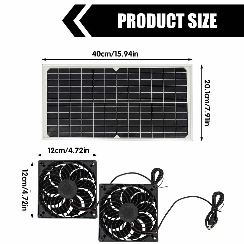 Ventilateur Solaire 16W IP65, Kit Panneau Solaire avec Deux Ventilateurs, Extracteur d'Air pour Serre Poulailler Niche