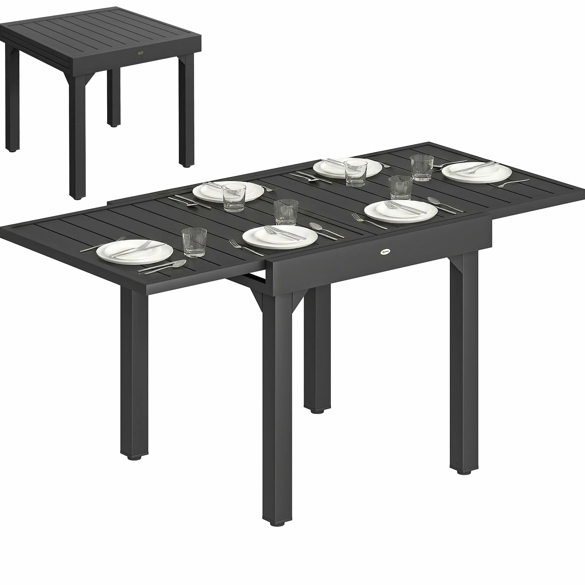 Outsunny Table de jardin extensible 160/80 x 80 x 75 cm aluminium acier noir 4-6 personnes